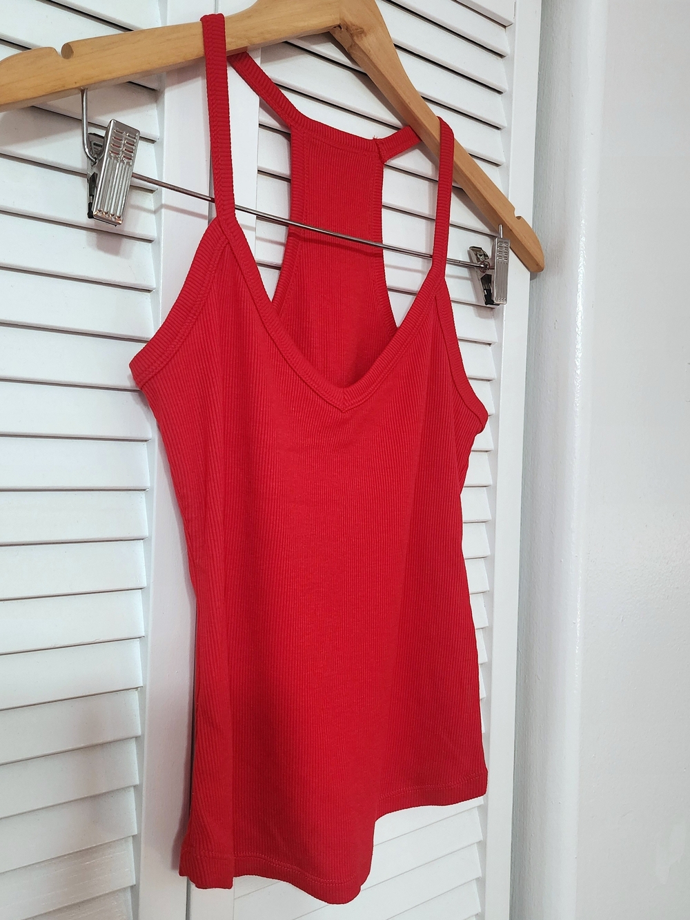 Women’s Red Ribbed Racerback Tank Top - Picture 4 of 11